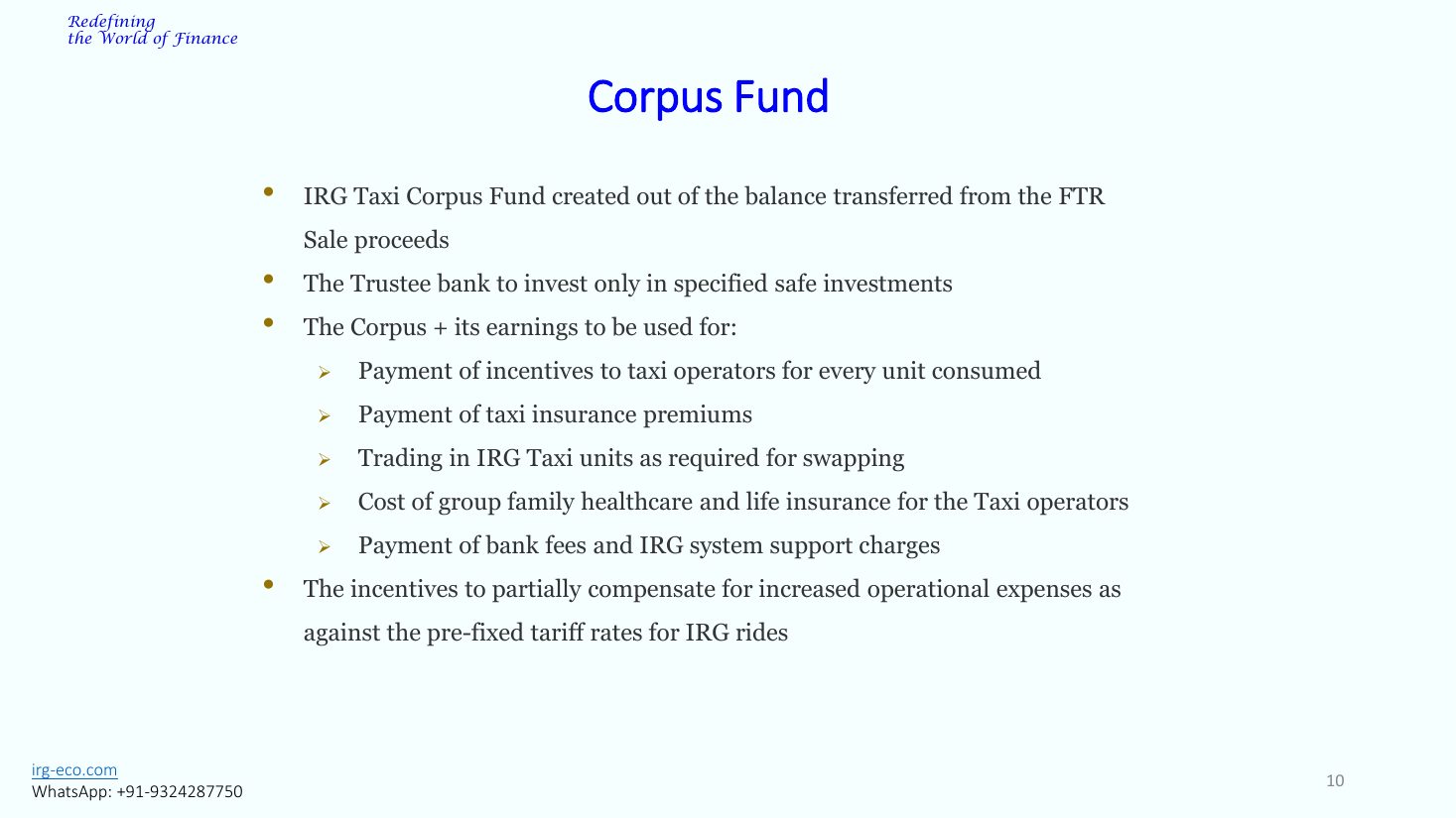 IRG-TAXI slide 10