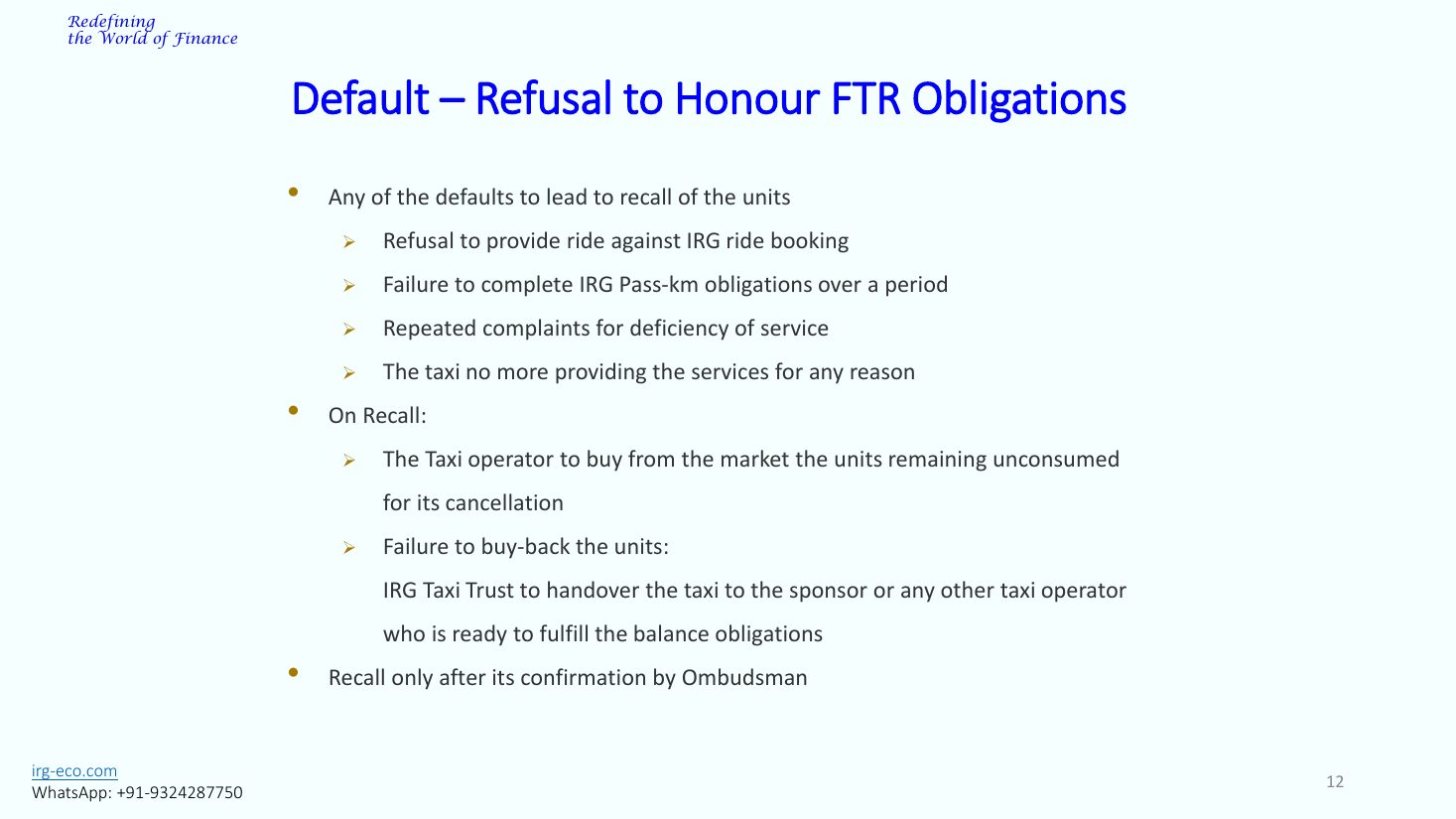 IRG-TAXI slide 12
